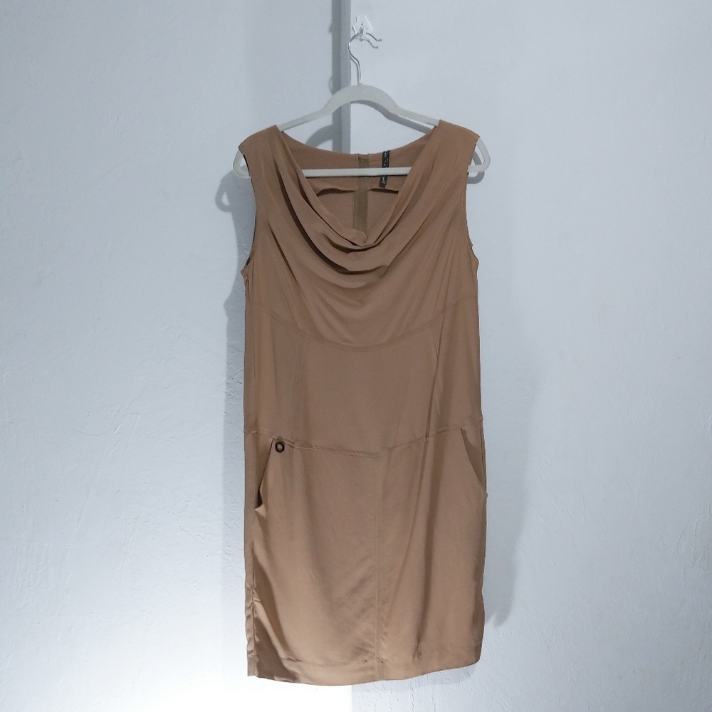 Manila grace draped cneck dress tan color: Box T: